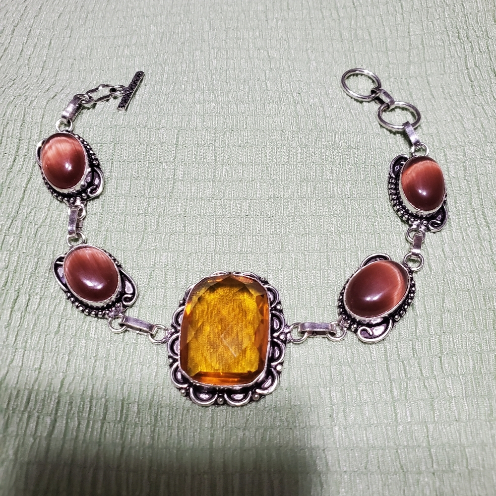 Silver Bracelet With Faceted Golden Citrine Stone